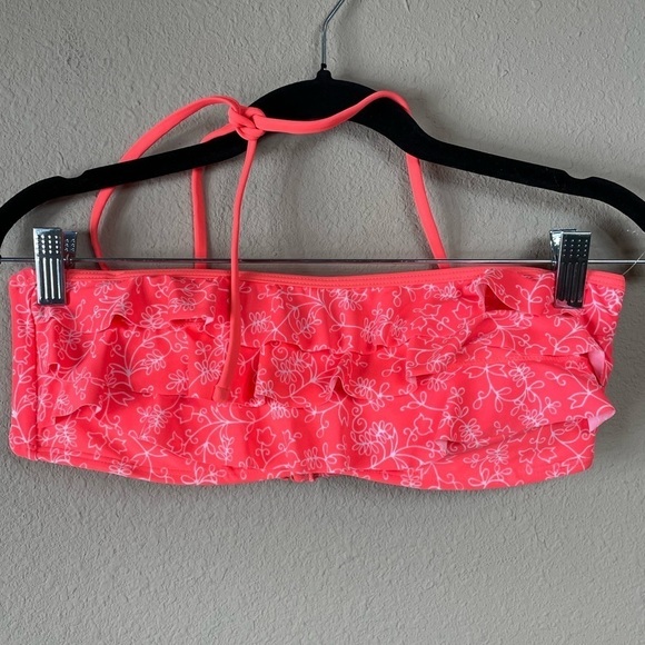 Gap Body Ruffle Bandeau finding neon swim bikini top removable strap pads, sz‎ L - Picture 1 of 10